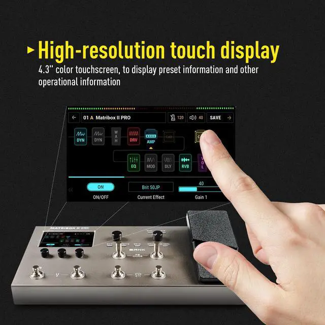Alt view image 3 of 7 - Matribox II Pro - Multi Effects Guitar Pedal with Expression, 240+ Built-in Guitar Effects, Amp Modeling, IR Cabinet Simulation, FX Loop, MIDI Stereo OTG USB Audio Interface Color TouchScreen
