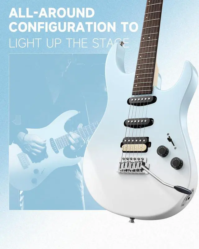 Alt view image 4 of 7 - DMT-66 Solid Body Electric Guitar Kit for Beginners, Full Size 39" Electric Guitar with HSS Pickups, Poplar Body, Maple Neck, Starter Guitar with Gig Bag & Adjustment Wrench, Gradient Blue