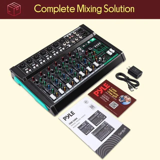 Alt view image 7 of 7 - 10 Channel Audio Mixer - 6 XLR Combo Mic Inputs, Bluetooth Studio Mixer/DJ Controller with DSP Digital Effects, USB-A In with MP3 Player, PC Recording, LED Level Meter, Smooth Dials and Faders