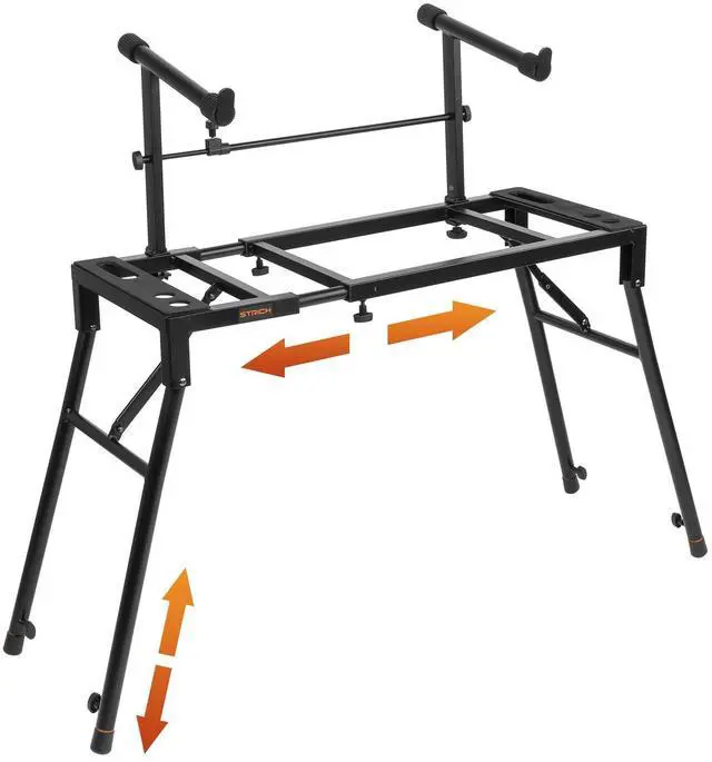 Main image of Dual Piano Keyboard Stand with 2nd Tier - Adjustable and Portable 2 Tier Music Stand for Synths and Electric Digital Keyboards - Fits 54 61 88 Key Pianos