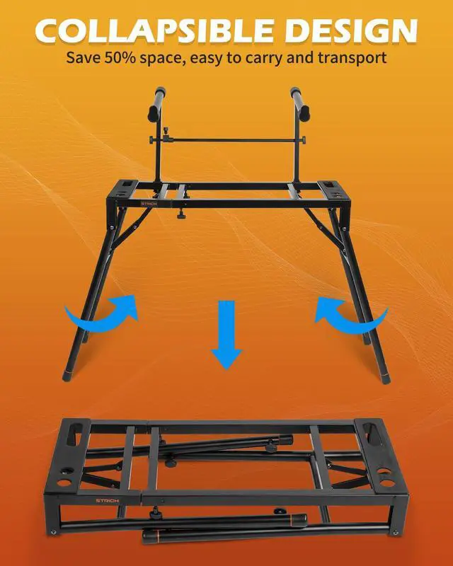 Alt view image 2 of 6 - Dual Piano Keyboard Stand with 2nd Tier - Adjustable and Portable 2 Tier Music Stand for Synths and Electric Digital Keyboards - Fits 54 61 88 Key Pianos