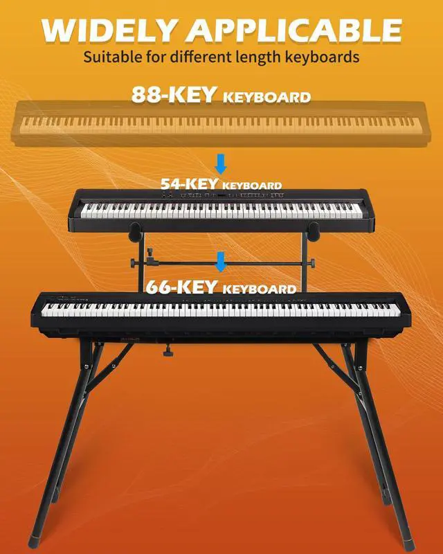 Alt view image 3 of 6 - Dual Piano Keyboard Stand with 2nd Tier - Adjustable and Portable 2 Tier Music Stand for Synths and Electric Digital Keyboards - Fits 54 61 88 Key Pianos