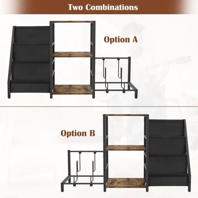 Alt view image 6 of 7 - Record Player Stand with Guitar Holder, Guitar Rack for Acoustic, Electric Guitar, Bass, Guitar Stand Multiple Guitars, Vinyl Record Stand, Guitar Stands Floor for Studio