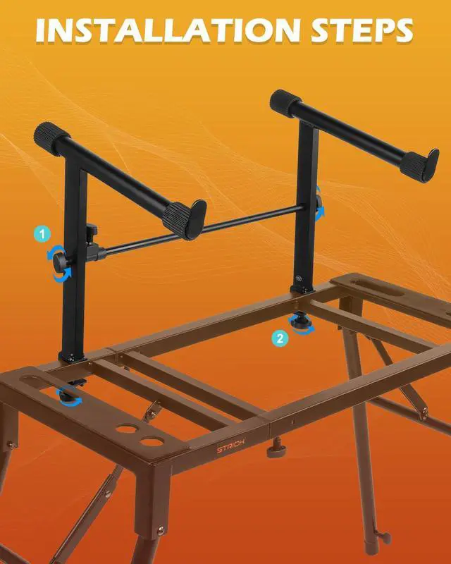 Alt view image 5 of 6 - Dual Piano Keyboard Stand with 2nd Tier - Adjustable and Portable 2 Tier Music Stand for Synths and Electric Digital Keyboards - Fits 54 61 88 Key Pianos