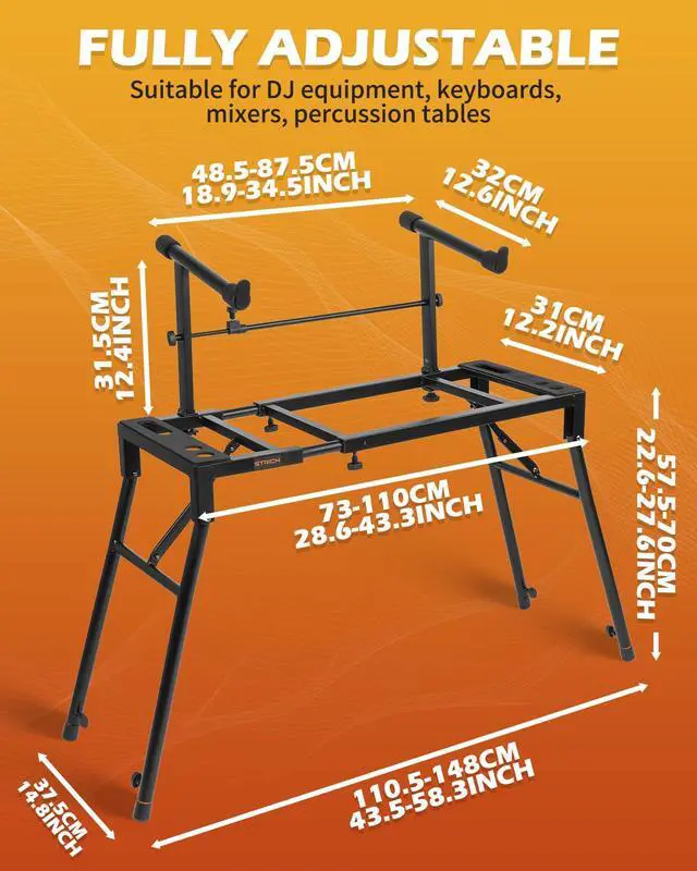 Alt view image 6 of 6 - Dual Piano Keyboard Stand with 2nd Tier - Adjustable and Portable 2 Tier Music Stand for Synths and Electric Digital Keyboards - Fits 54 61 88 Key Pianos