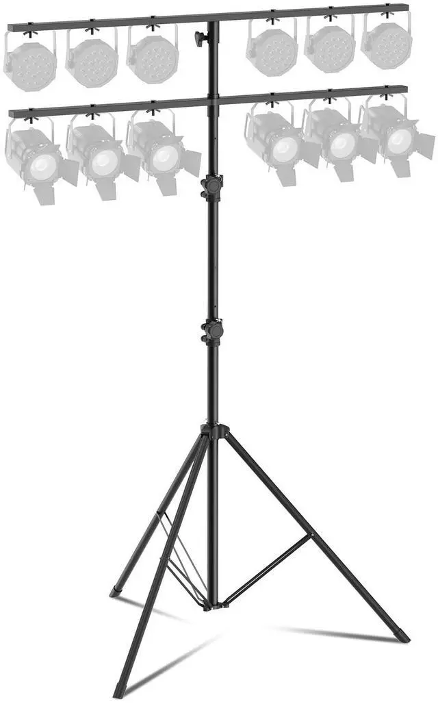 Main image of Tall DJ Lights Stand with 2 T Bar, Heavy Duty DJ Stand for 8 Lights, Portable Par Can Stage Light Stand Adjustable Height 81-144 Inch, 12 ft