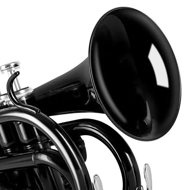 Alt view image 4 of 7 - Pocket Trumpet Brass Bb Trumpet with 7C Mouthpiece, Hard Case, Strap, Gloves, Cleaning Kit for Students and Beginners(Black)