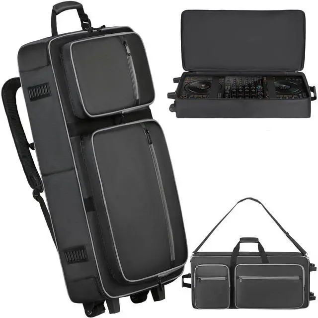 Main image of DJ Controller Case Soft Padded with Wheels, Backpack Strap / Shoulder Strap | Compatible with DDJ 800 / FLX6 / SX2 SX3 / MC7000 / Mixon 8 Pro, Soft Thick Padded, Multi-pocket for DJ Accessories