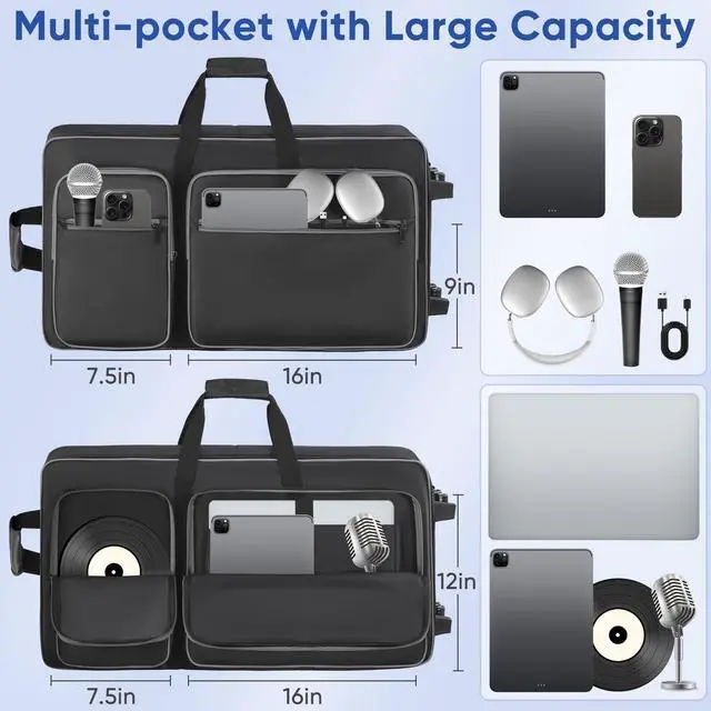 Alt view image 3 of 7 - DJ Controller Case Soft Padded with Wheels, Backpack Strap / Shoulder Strap | Compatible with DDJ 800 / FLX6 / SX2 SX3 / MC7000 / Mixon 8 Pro, Soft Thick Padded, Multi-pocket for DJ Accessories