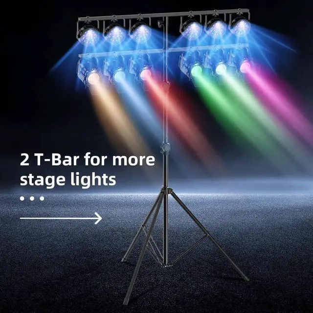 Alt view image 2 of 7 - Tall DJ Lights Stand with 2 T Bar, Heavy Duty DJ Stand for 8 Lights, Portable Par Can Stage Light Stand Adjustable Height 81-144 Inch, 12 ft