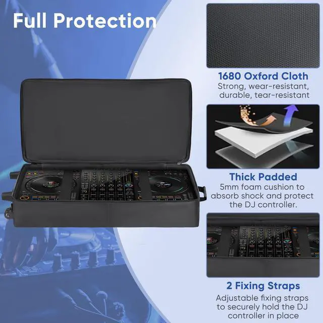 Alt view image 2 of 7 - DJ Controller Case Soft Padded with Wheels, Backpack Strap / Shoulder Strap | Compatible with DDJ 800 / FLX6 / SX2 SX3 / MC7000 / Mixon 8 Pro, Soft Thick Padded, Multi-pocket for DJ Accessories
