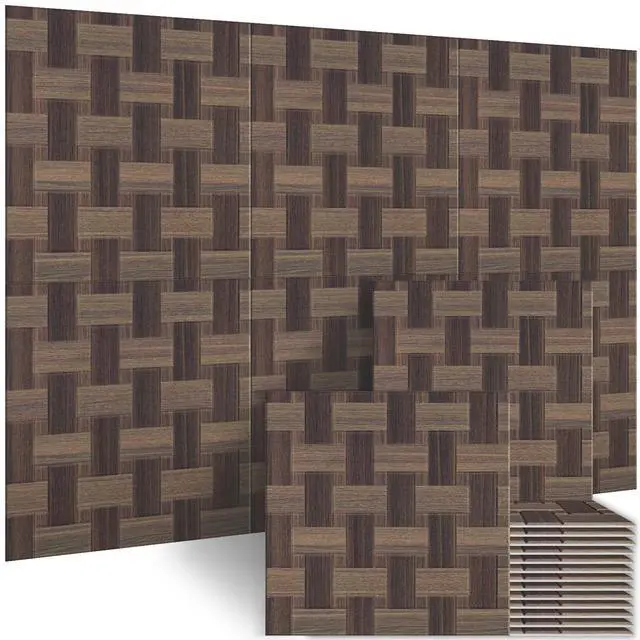 Main image of 6 Pack Wood Wall Panel,23.6"x23.6" Peel and Stick Faux Acousitc Panel | Luxury Brown Woodgrain Textured Panel for Wall & Home Decor - Self Adhesive Sound Absorbing for Studio,Office, Living Room