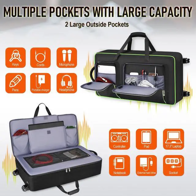 Alt view image 4 of 7 - DJ Controller Case with Wheels Compatible with DDJ-FLX10/GRV6/ 1000 | Padded Large DJ Controller Bag Fits DDJ REV7/REV5/FLX6/1000, Gig Bag with Multi-Pocket and Adjustable Shoulder Strap