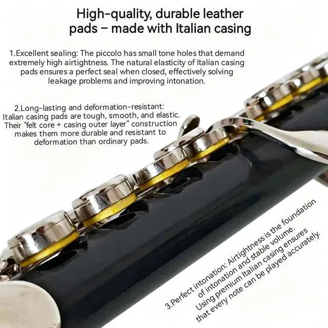 Alt view image 2 of 7 - Piccolo C Key, Nickel Plated, DPC-110, for Beginner Student Piccolo Instrument, Carrying Case