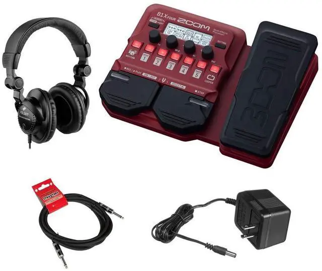 Main image of B1X Four Bass Multi-Effects Pedal (Expression Pedal) with Polsen HPC-A30 Monitor Headphones, 9V Power Adapter & 10ft Instrument Cable Bundle