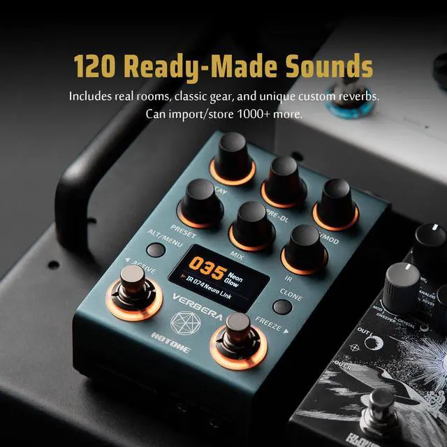 Alt view image 6 of 7 - Verbera Convolution Reverb Pedal Dual Engine Stereo Reverb with 120 IRs, XR Algorithm, MIDI & USB, Studio-Grade Effects for Guitar, Synths, and FX Loops(Incl 1PCS TRS cable by VOLKTONE)