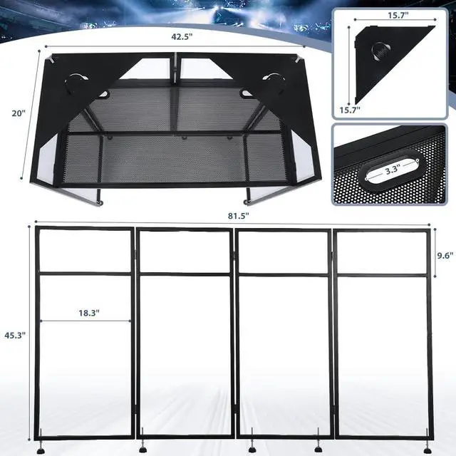 Alt view image 5 of 7 - Portable DJ Booth 20"x42.5"x45.3" with Dual Top Corners, DJ Facade Booth with Cable Hole, DJ Table Stand with Light Strip and Remote Control, Metal Frame + Black & White Scrims + Carry Bag