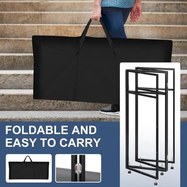 Alt view image 6 of 7 - Portable DJ Booth 20"x42.5"x45.3" with Dual Top Corners, DJ Facade Booth with Cable Hole, DJ Table Stand with Light Strip and Remote Control, Metal Frame + Black & White Scrims + Carry Bag