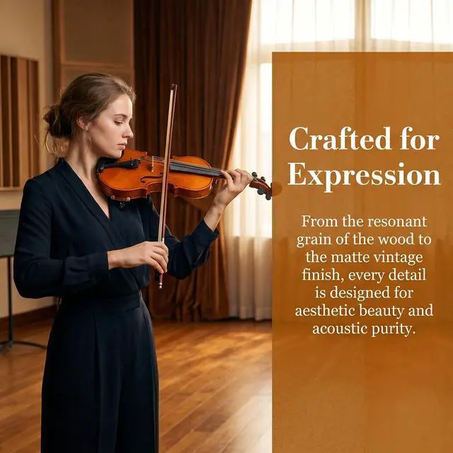Alt view image 4 of 7 - Size 1/2 beginner first violin Set for Kids, Solid Wood Acoustic Fiddle Kit with Hard Case, Bow, Rosin, Shoulder Rest, Tuner and Extra Strings