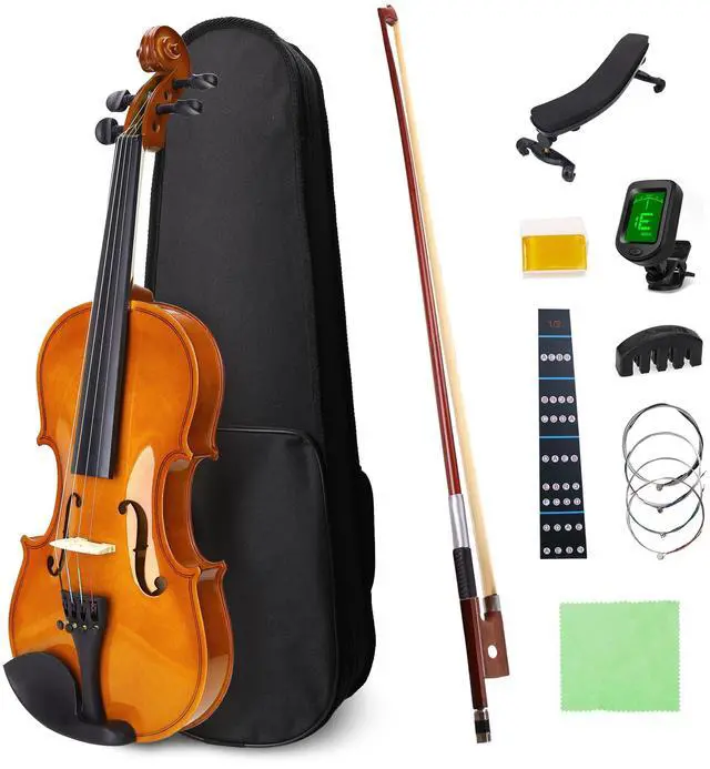 Main image of Size 1/2 beginner first violin Set for Kids, Solid Wood Acoustic Fiddle Kit with Hard Case, Bow, Rosin, Shoulder Rest, Tuner and Extra Strings