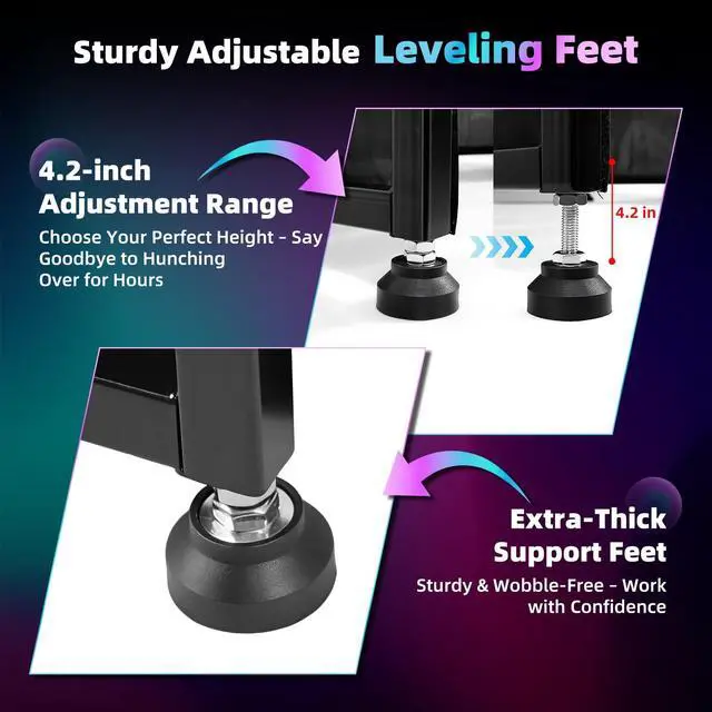 Alt view image 4 of 7 - Portable DJ Table Stand, Tool-Free Setup Foldable 40" x 20" DJ Stand Booth w/ 2 Top Trays, Black & White Scrims, 4IN Adjustable Leveling Feet, 5 Cable Holes and Carry Bag, for Parties, Events, Studios