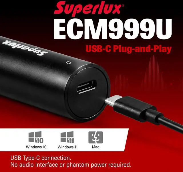 Alt view image 2 of 7 - ECM999U USB Measurement Microphone Set, Omni Free-Field Condenser Mic for Room Acoustic Analysis, Speaker Testing, Measurement & Recording, USB-C Plug-and-Play, 24-Bit/48kHz, Win/Mac