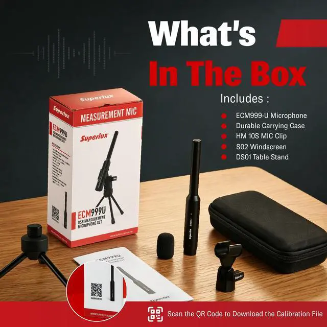 Alt view image 7 of 7 - ECM999U USB Measurement Microphone Set, Omni Free-Field Condenser Mic for Room Acoustic Analysis, Speaker Testing, Measurement & Recording, USB-C Plug-and-Play, 24-Bit/48kHz, Win/Mac