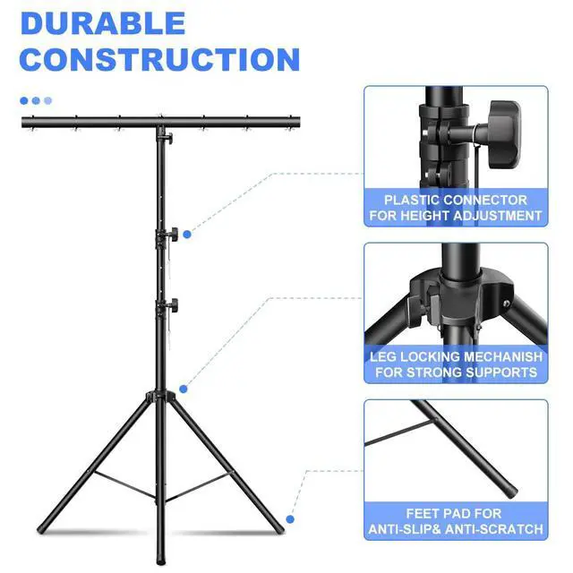 Alt view image 3 of 7 - DJ Lights Stand with Round T Bar, Heavy Duty Par Can Tripod for 7 Lights Stage Light Stand Adjustable Height 48.8-114.1 Inch, DJ Lighting Suitable for Stages, Bar, Banquet, Party