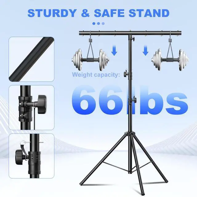 Alt view image 5 of 7 - DJ Lights Stand with Round T Bar, Heavy Duty Par Can Tripod for 7 Lights Stage Light Stand Adjustable Height 48.8-114.1 Inch, DJ Lighting Suitable for Stages, Bar, Banquet, Party