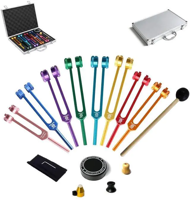 Main image of Weighted Chakra Tuning Fork Set, Solfeggio Healing Forks with Box | 7 Chakra frequencies, clear resonance, aluminum alloy design, ideal for sound therapy, Reiki, meditation and yoga