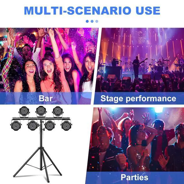 Alt view image 7 of 7 - DJ Lights Stand with Round T Bar, Heavy Duty Par Can Tripod for 7 Lights Stage Light Stand Adjustable Height 48.8-114.1 Inch, DJ Lighting Suitable for Stages, Bar, Banquet, Party