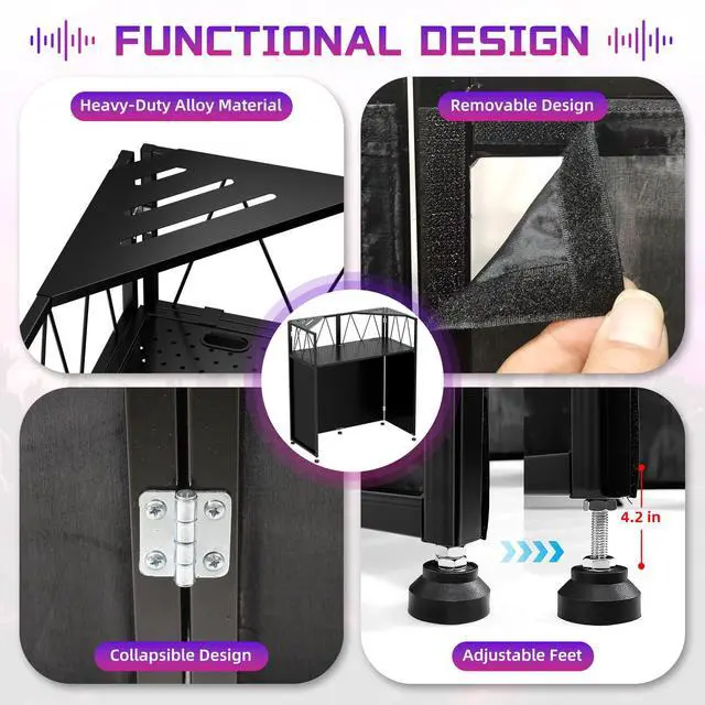 Alt view image 3 of 7 - Portable DJ Booth Facade Stand, DJ Table Stand, DJ Facade Booth with White & Black Scrims, Includes Carry Bag & Two Top Corners Table, Tool-Free Setup, for Parties, Events, Studios (40"L x 20"W)