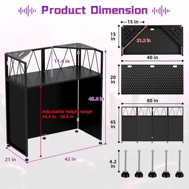 Alt view image 5 of 7 - Portable DJ Booth Facade Stand, DJ Table Stand, DJ Facade Booth with White & Black Scrims, Includes Carry Bag & Two Top Corners Table, Tool-Free Setup, for Parties, Events, Studios (40"L x 20"W)