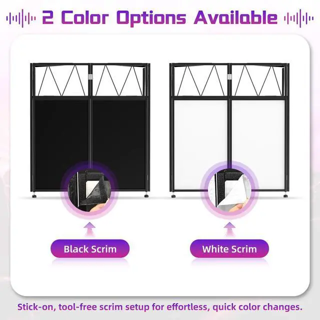 Alt view image 7 of 7 - Portable DJ Booth Facade Stand, DJ Table Stand, DJ Facade Booth with White & Black Scrims, Includes Carry Bag & Two Top Corners Table, Tool-Free Setup, for Parties, Events, Studios (40"L x 20"W)