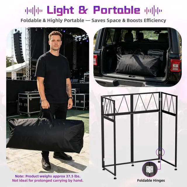Alt view image 6 of 7 - Portable DJ Booth Facade Stand, DJ Table Stand, DJ Facade Booth with White & Black Scrims, Includes Carry Bag & Two Top Corners Table, Tool-Free Setup, for Parties, Events, Studios (40"L x 20"W)