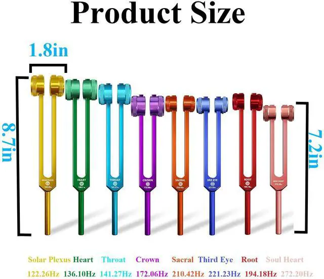 Alt view image 2 of 6 - Weighted Chakra Tuning Fork Set, Solfeggio Healing Forks with Box | 7 Chakra frequencies, clear resonance, aluminum alloy design, ideal for sound therapy, Reiki, meditation and yoga