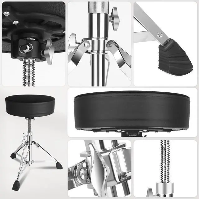 Alt view image 3 of 6 - Drum Throne Seat,Adjustable Stool Drum Universal Thick Padded Drum Throne Drummer Stool with 2Pacs 5A Drumsticks