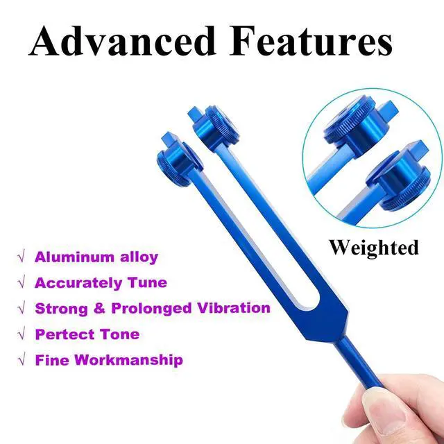 Alt view image 4 of 6 - Weighted Chakra Tuning Fork Set, Solfeggio Healing Forks with Box | 7 Chakra frequencies, clear resonance, aluminum alloy design, ideal for sound therapy, Reiki, meditation and yoga