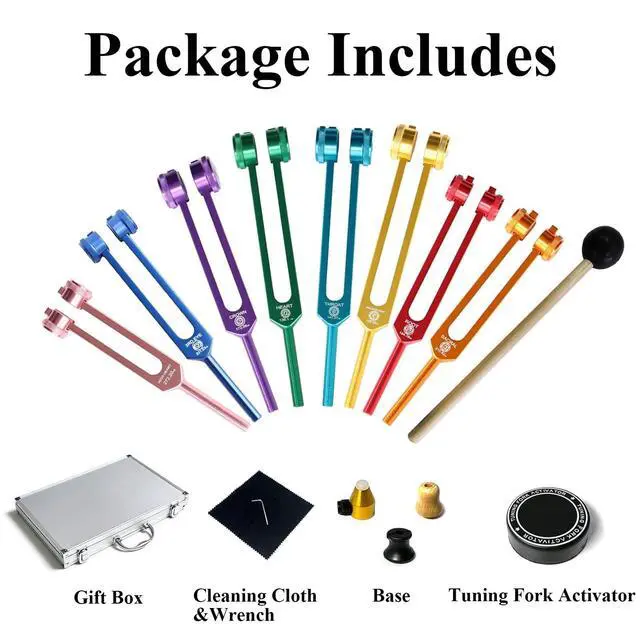 Alt view image 5 of 6 - Weighted Chakra Tuning Fork Set, Solfeggio Healing Forks with Box | 7 Chakra frequencies, clear resonance, aluminum alloy design, ideal for sound therapy, Reiki, meditation and yoga