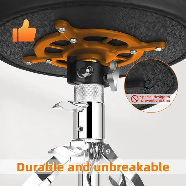 Alt view image 5 of 6 - Drum Throne Seat,Adjustable Stool Drum Universal Thick Padded Drum Throne Drummer Stool with 2Pacs 5A Drumsticks