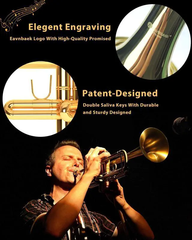 Alt view image 4 of 7 - Bb Standard Trumpet Instrument Brass Student Trompeta Trumpet Set | Protable Hard Case Cleaning Kit 7C Mouthpiece and Gloves, School Band Approved Practice Trumpet Kit For Student Beginners