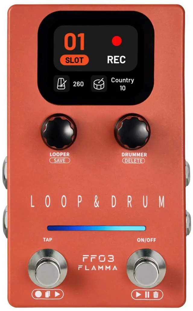 Main image of FF03 Looper Pedal Drum Machine, Drum Looper Guitar Pedal with LED Indicators, 160 Min Recording, 121 Drum Grooves, 40 Loop Slots, Undo/Redo, Fade Out, Sync Mode, USB & Headphone Out