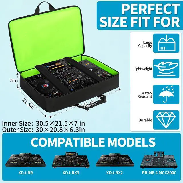 Alt view image 2 of 7 - DJ Controller Storage Bag Case Fits for XDJ-RX2/XDJ-RX3/DDJ-REV5 | Fits for DDJ-REV7/Denon DJ Prime 4/MCX8000 Padded DJ Travel Carrying Bag