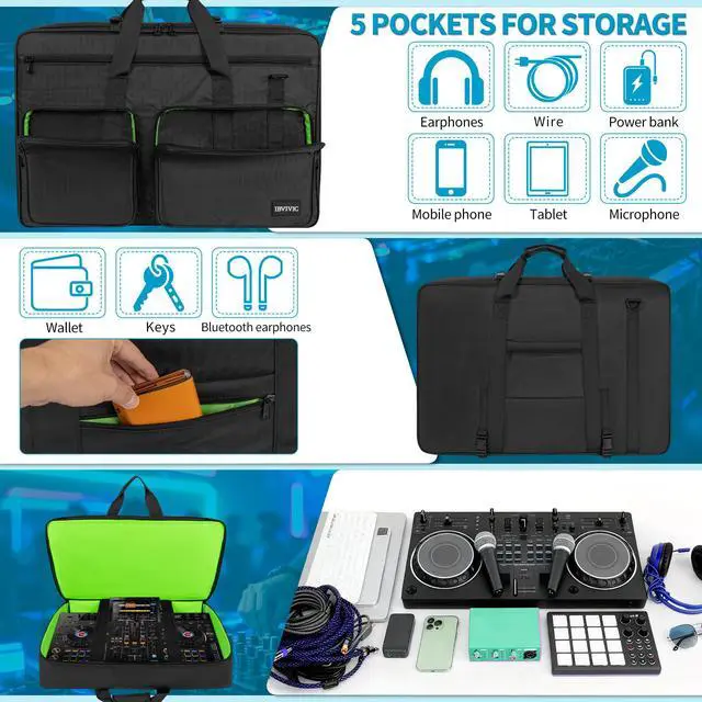 Alt view image 4 of 7 - DJ Controller Storage Bag Case Fits for XDJ-RX2/XDJ-RX3/DDJ-REV5 | Fits for DDJ-REV7/Denon DJ Prime 4/MCX8000 Padded DJ Travel Carrying Bag
