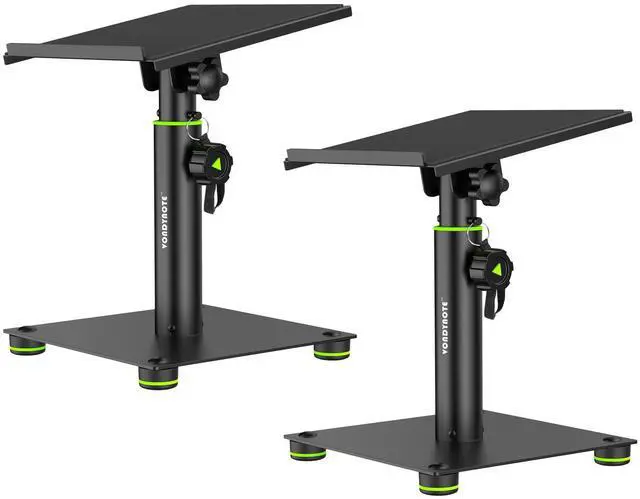 Main image of Desk Studio Monitor Stands 11"-16" Monitor Speaker Stands 12°Tilt | Pair, Height Adjustable, Metal, For Studio Monitors Laptops or Projectors