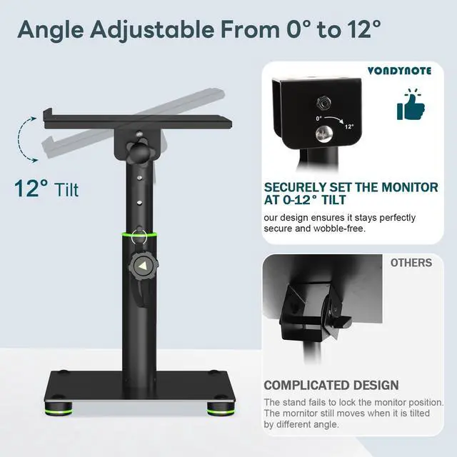 Alt view image 3 of 7 - Desk Studio Monitor Stands 11"-16" Monitor Speaker Stands 12°Tilt | Pair, Height Adjustable, Metal, For Studio Monitors Laptops or Projectors