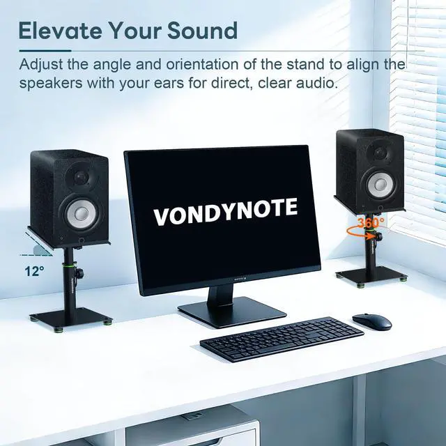 Alt view image 5 of 7 - Desk Studio Monitor Stands 11"-16" Monitor Speaker Stands 12°Tilt | Pair, Height Adjustable, Metal, For Studio Monitors Laptops or Projectors