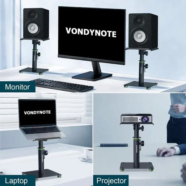 Alt view image 7 of 7 - Desk Studio Monitor Stands 11"-16" Monitor Speaker Stands 12°Tilt | Pair, Height Adjustable, Metal, For Studio Monitors Laptops or Projectors