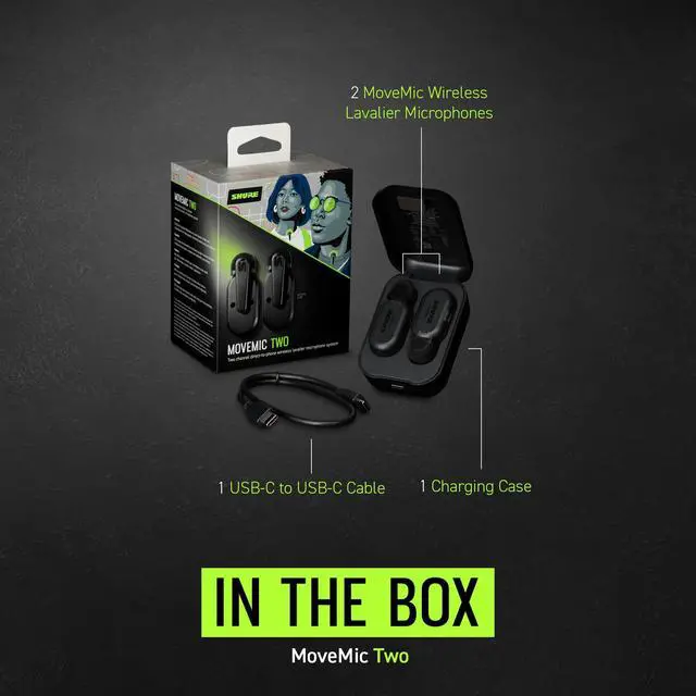 Alt view image 3 of 7 - MoveMic Two - Pro Direct to Phone Wireless Lavalier Microphones for iPhone & Android, 2 Bluetooth Mini Mics, 24 Hours Charge, Quick Set Up, IPX4, Compact & Portable Clip Lavs (MV-Two-Z7)