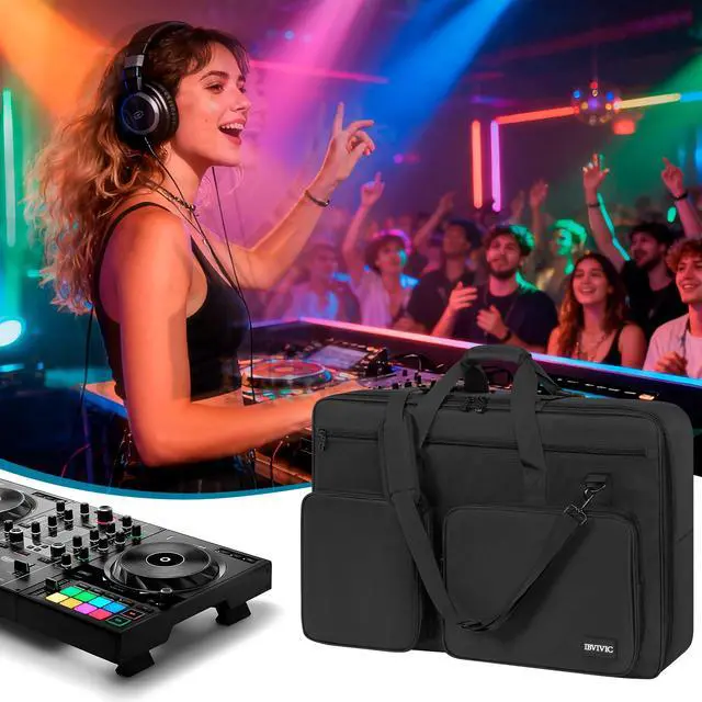 Alt view image 6 of 7 - DJ Controller Storage Bag Case Fits for XDJ-RX2/XDJ-RX3/DDJ-REV5 | Fits for DDJ-REV7/Denon DJ Prime 4/MCX8000 Padded DJ Travel Carrying Bag